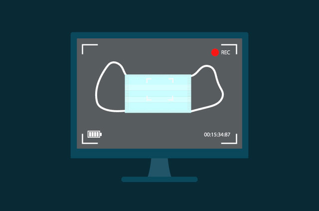 A face mask being recorded on a computer screen.