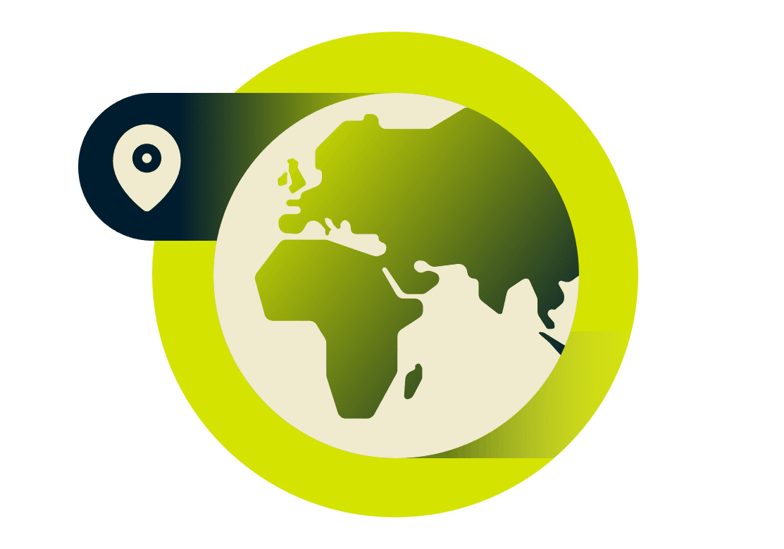 Kart over Europa og Afrika med VPN-lokasjoner.