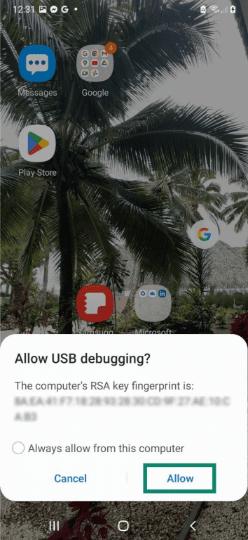An Android home screen, with the 