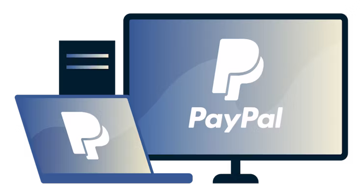 Un PC et un ordinateur portable avec le logo PayPal.