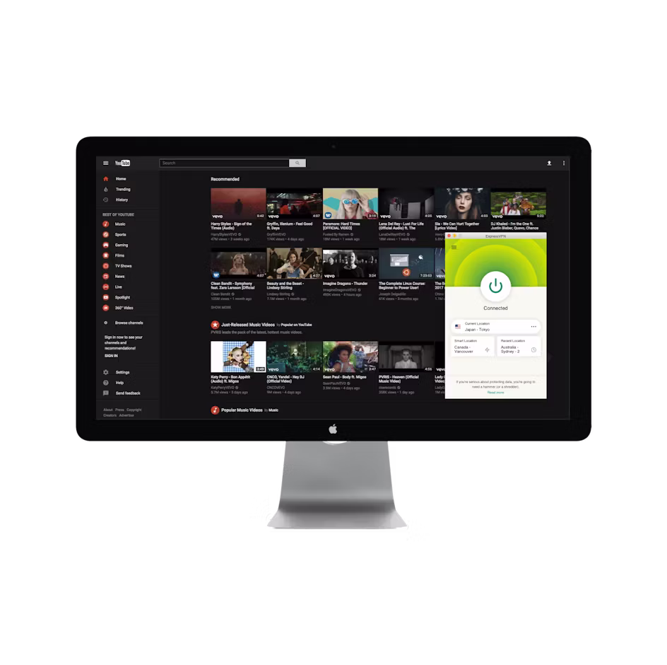 YouTube UI with VPN.